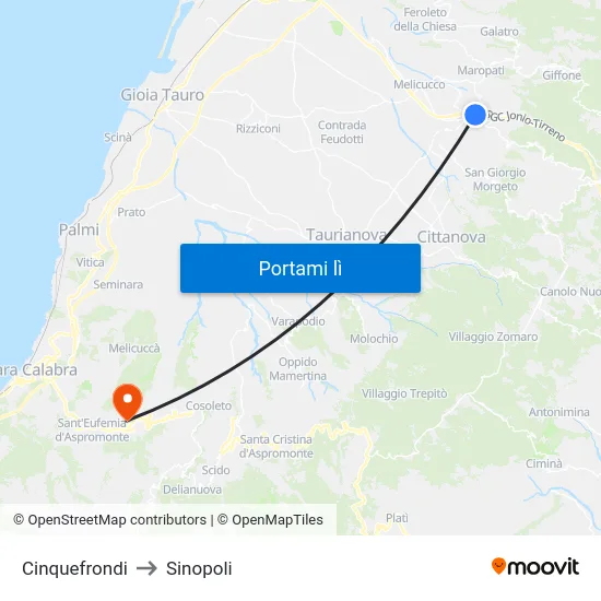 Cinquefrondi to Sinopoli map