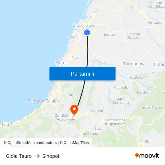 Gioia Tauro to Sinopoli map