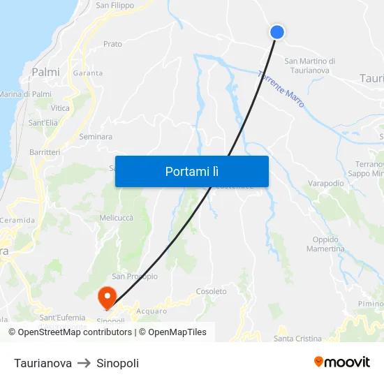 Taurianova to Sinopoli map