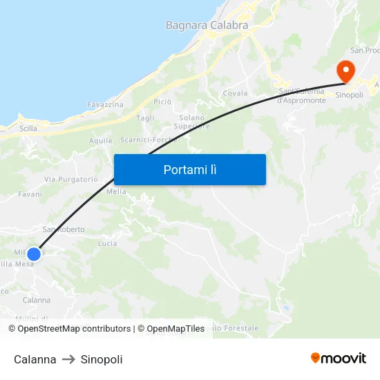 Calanna to Sinopoli map