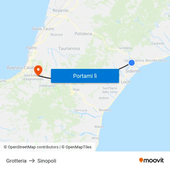 Grotteria to Sinopoli map