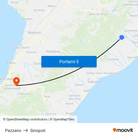 Pazzano to Sinopoli map