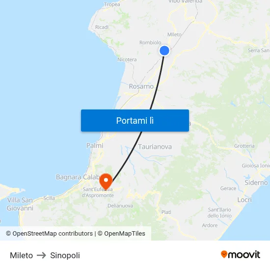 Mileto to Sinopoli map