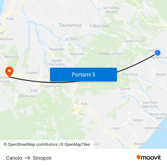 Canolo to Sinopoli map