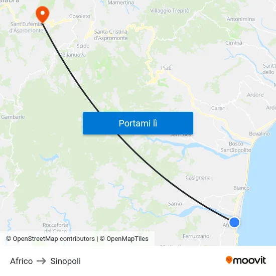 Africo to Sinopoli map