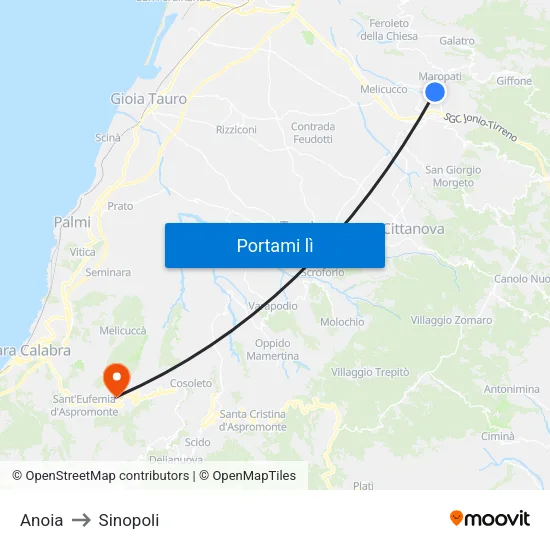 Anoia to Sinopoli map