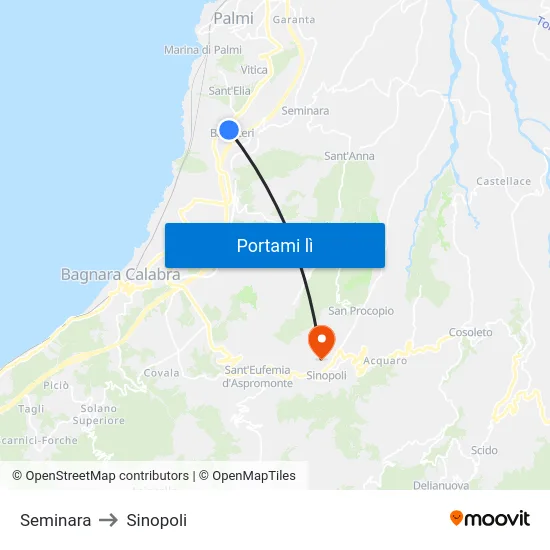Seminara to Sinopoli map
