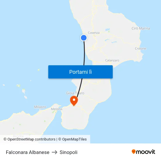 Falconara Albanese to Sinopoli map
