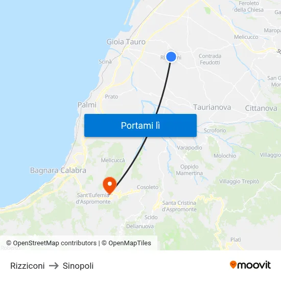 Rizziconi to Sinopoli map