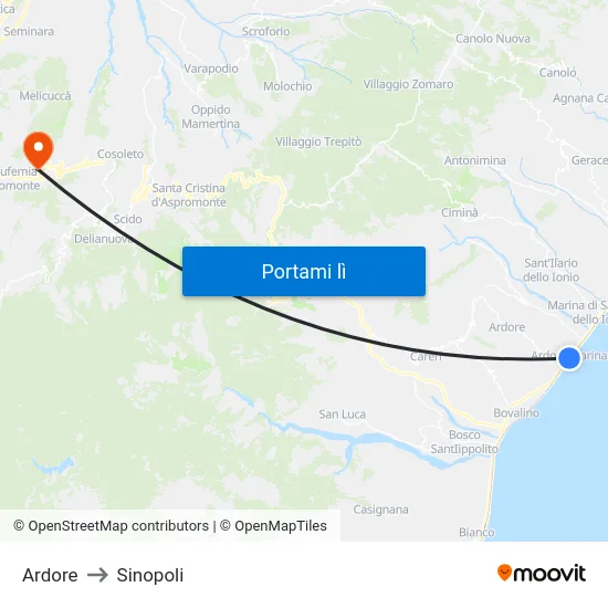 Ardore to Sinopoli map