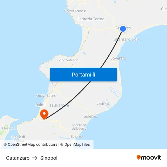Catanzaro to Sinopoli map