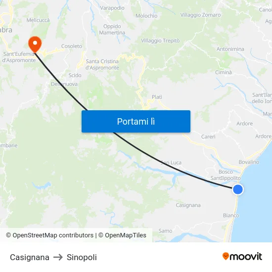 Casignana to Sinopoli map