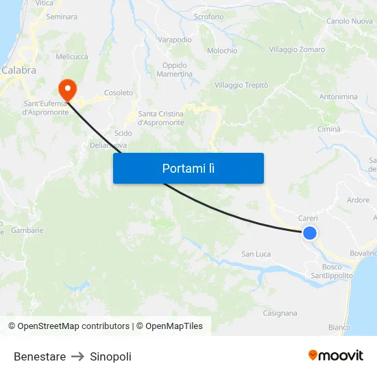Benestare to Sinopoli map