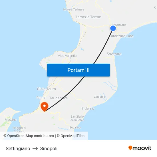 Settingiano to Sinopoli map