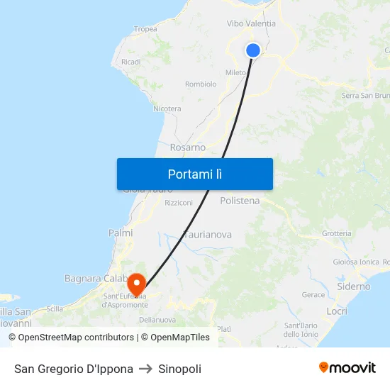 San Gregorio D'Ippona to Sinopoli map