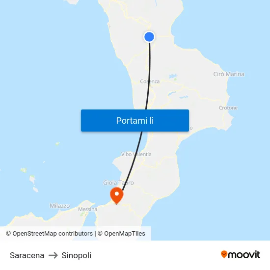 Saracena to Sinopoli map