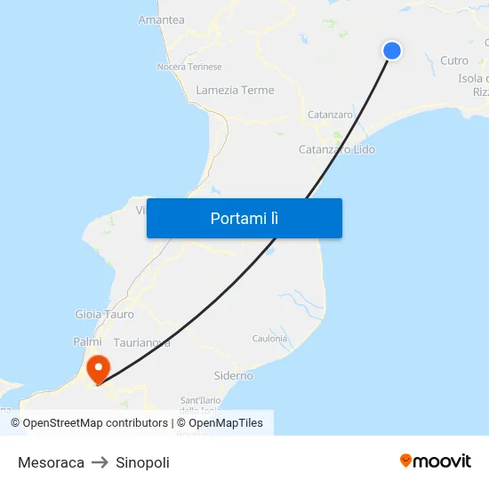 Mesoraca to Sinopoli map