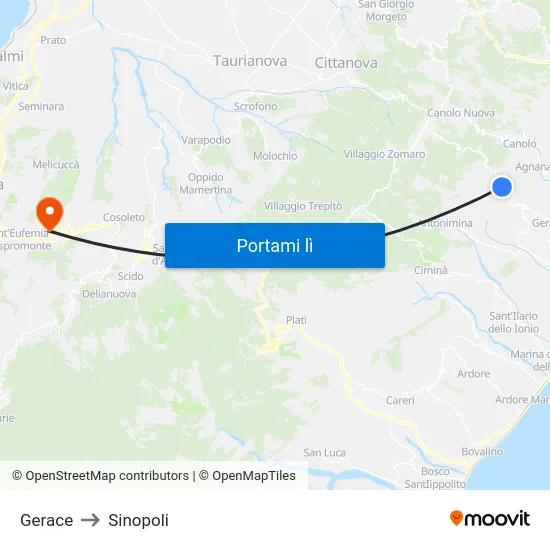 Gerace to Sinopoli map
