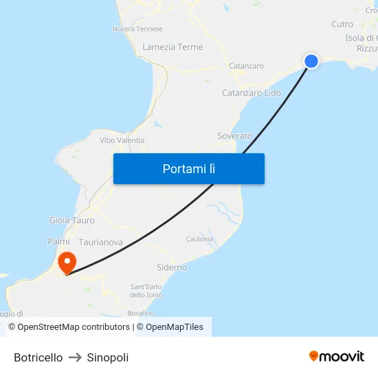 Botricello to Sinopoli map
