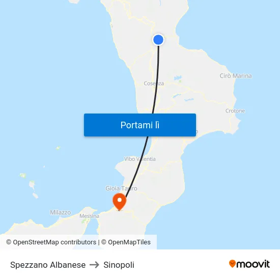 Spezzano Albanese to Sinopoli map