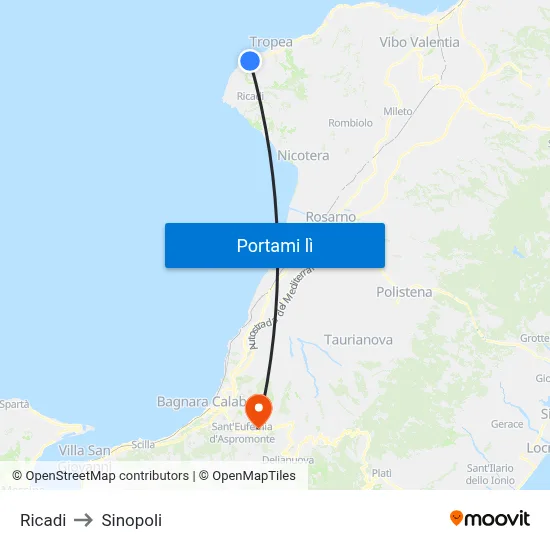 Ricadi to Sinopoli map