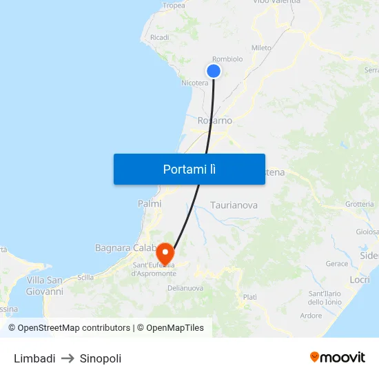 Limbadi to Sinopoli map