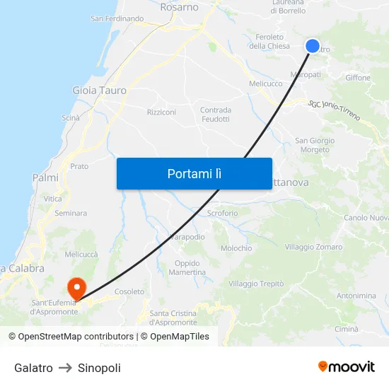Galatro to Sinopoli map