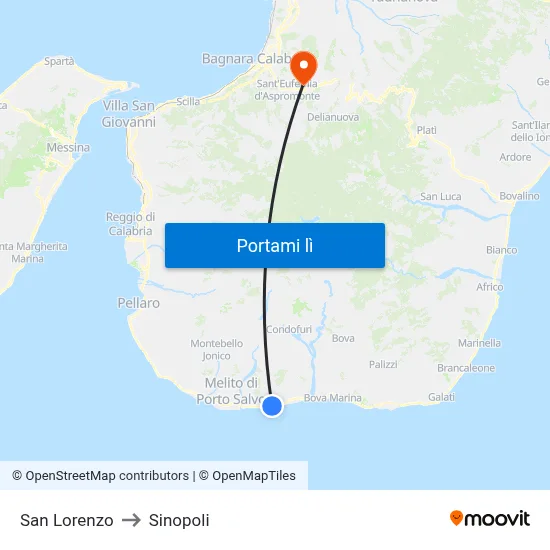 San Lorenzo to Sinopoli map