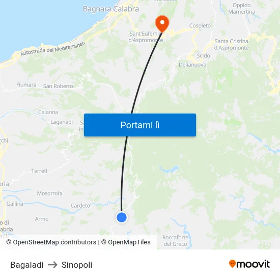 Bagaladi to Sinopoli map