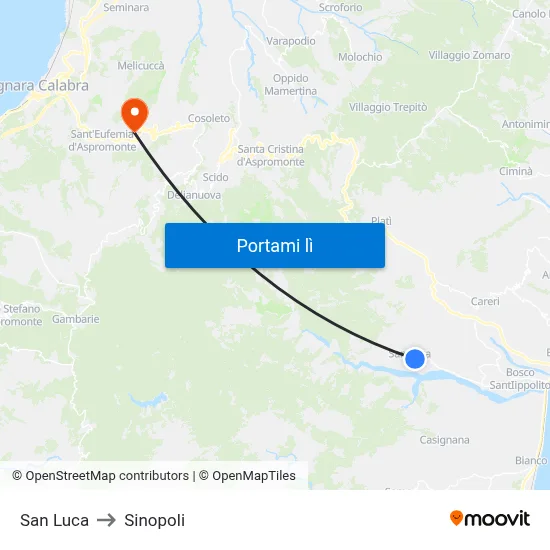 San Luca to Sinopoli map