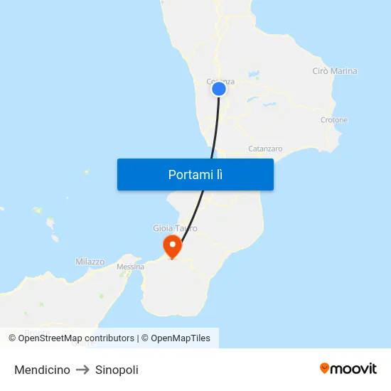 Mendicino to Sinopoli map