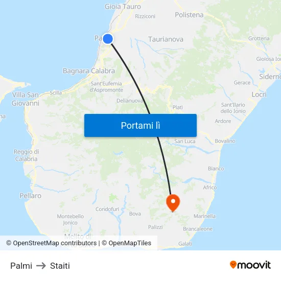 Palmi to Staiti map