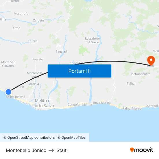 Montebello Jonico to Staiti map