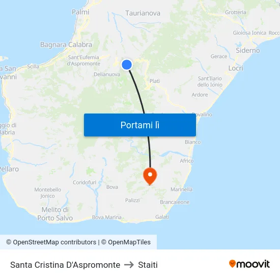 Santa Cristina D'Aspromonte to Staiti map