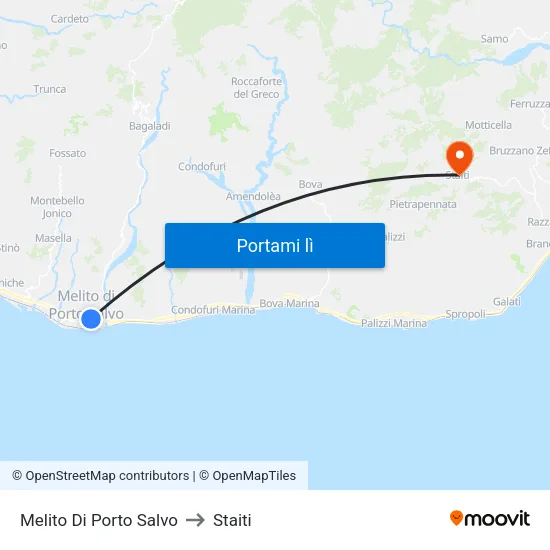 Melito Di Porto Salvo to Staiti map