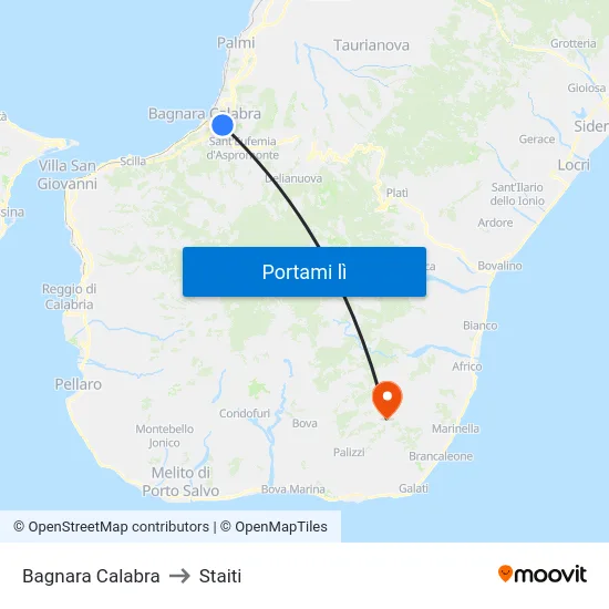 Bagnara Calabra to Staiti map