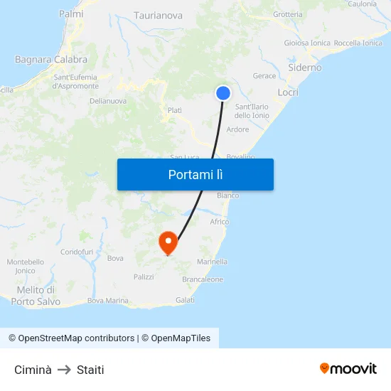 Ciminà to Staiti map