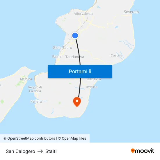 San Calogero to Staiti map