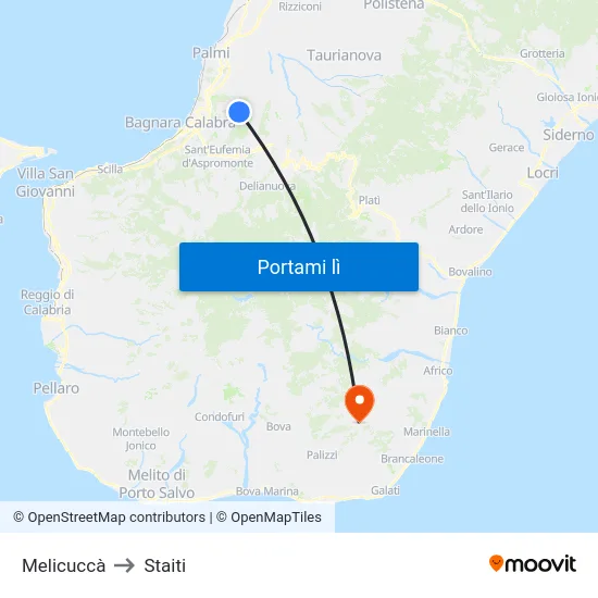 Melicuccà to Staiti map