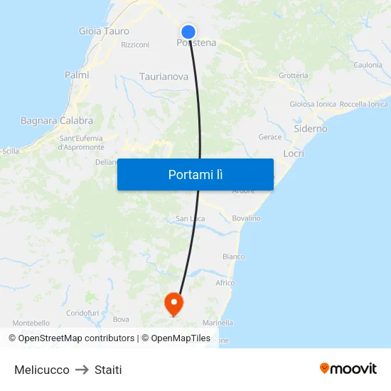 Melicucco to Staiti map
