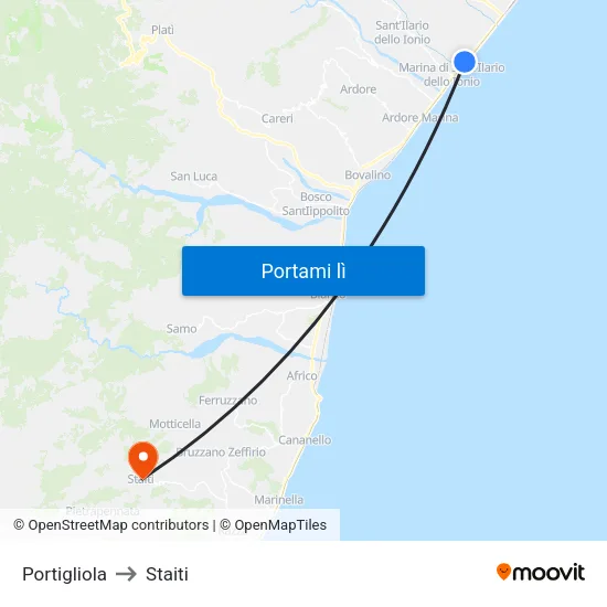 Portigliola to Staiti map