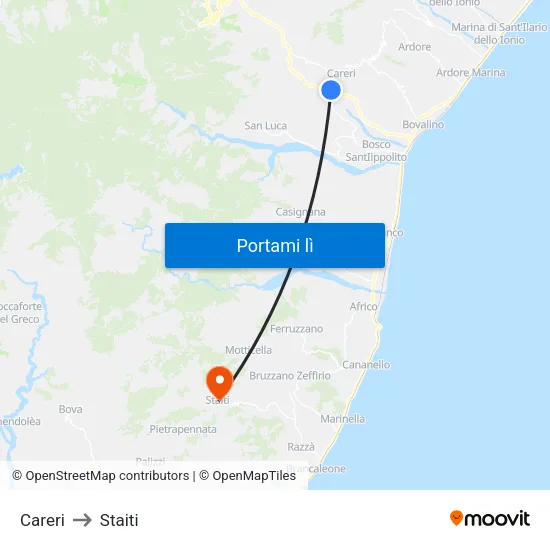 Careri to Staiti map