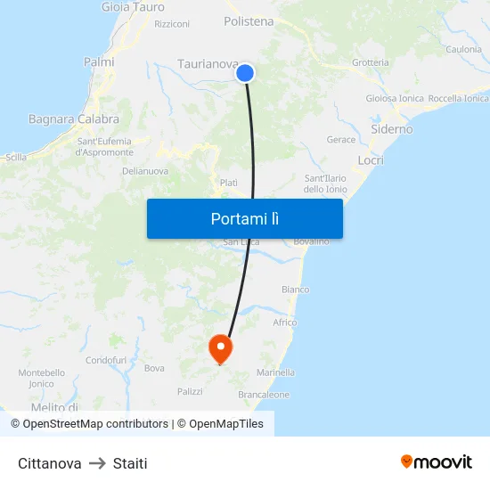 Cittanova to Staiti map