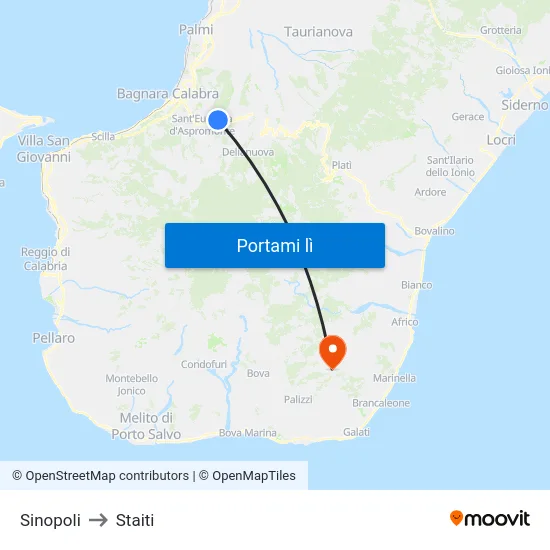 Sinopoli to Staiti map