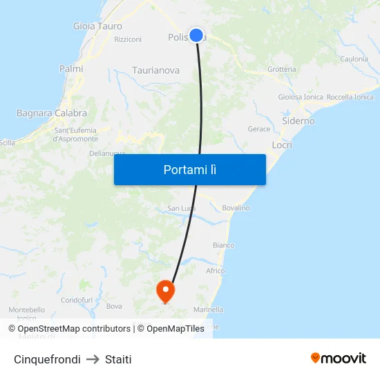 Cinquefrondi to Staiti map