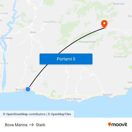 Bova Marina to Staiti map