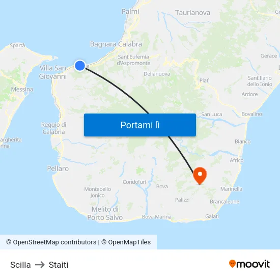 Scilla to Staiti map