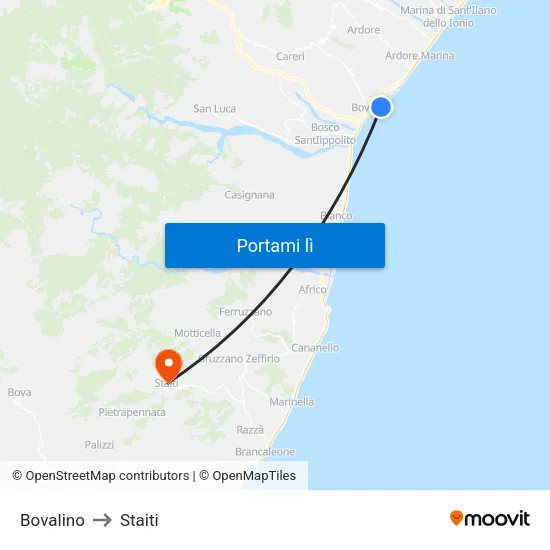 Bovalino to Staiti map