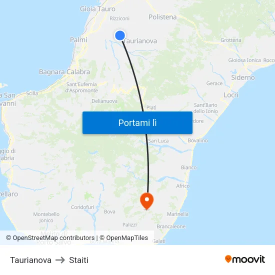 Taurianova to Staiti map