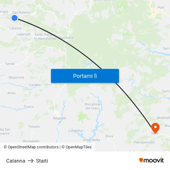 Calanna to Staiti map